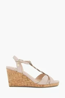 Dune London Red Koala Plait T-Bar Strap Cork Wedges
