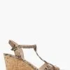 Dune London Blue Koala Wide Fit Plait T-Bar Strap Cork Wedge Heels -Style Sole Zone T28876s