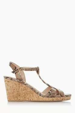 Dune London Blue Koala Wide Fit Plait T-Bar Strap Cork Wedge Heels