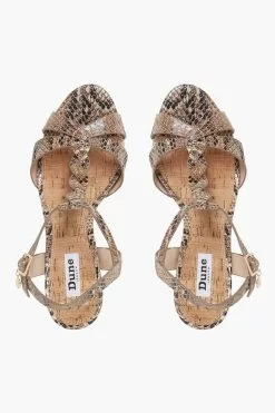 Dune London Blue Koala Wide Fit Plait T-Bar Strap Cork Wedge Heels -Style Sole Zone T28876s4