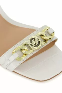 Dune London Manual Chain Trim Block Heel Sandals -Style Sole Zone T31128s6