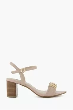 Dune London Pink Wide Fit Jessie Branded Buckle Heeled Sandals