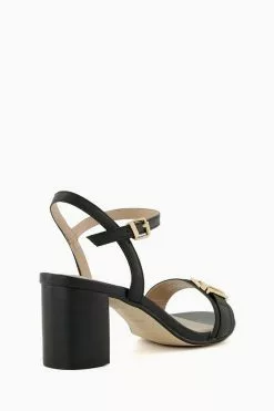Dune London Wide Fit Jessie Branded Buckle Heeled Black Sandals -Style Sole Zone T31515s3