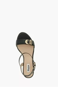 Dune London Wide Fit Jessie Branded Buckle Heeled Black Sandals -Style Sole Zone T31515s4