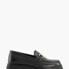 Dune London Wide Fit Gallagher Chunky Snaffle Trim Black Loafers -Style Sole Zone T48559s