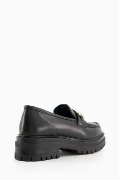 Dune London Wide Fit Gallagher Chunky Snaffle Trim Black Loafers -Style Sole Zone T48559s3