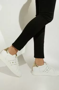 Dune London White Elderflowers Star Stripe Trainers -Style Sole Zone T52161s5