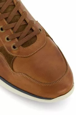 Dune London Wide Fit Trended Lace-Up Brown Trainers -Style Sole Zone T52162s5