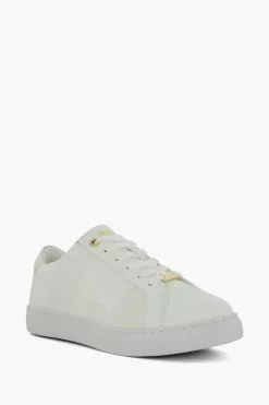 Dune London Wide Fit Everleigh Mix Material Stripe White Trainers -Style Sole Zone T59370s2