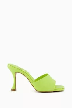 Dune London Green Magazine Flare Heel Mules