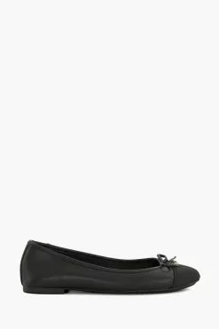 Dune London Wide Fit Hallo Charm Trim Ballet Black Shoes