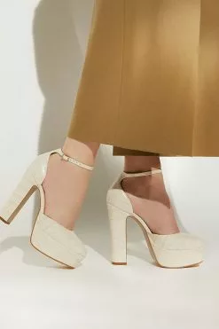 Dune London Cream Contest Platform Open Court Shoes -Style Sole Zone U11374s5