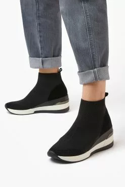 Dune London Black Wf Engel Sock Boot Wedge Trainers