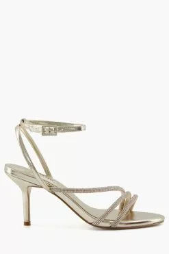 Dune London Gold Maximum Tubular Mid Heel Sandals