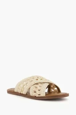 Dune London Natural Level Crochet Flat Sandals -Style Sole Zone U30995s4