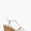Dune London White Koala Wide Fit Plait T-Bar Strap Cork Wedge Heels
