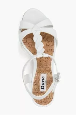 Dune London White Koala Wide Fit Plait T-Bar Strap Cork Wedge Heels -Style Sole Zone U43112s4