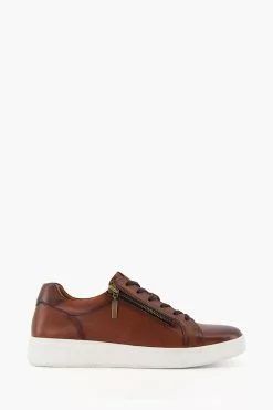 Dune London Brown Tribute Zip Detail Cupsole Trainers