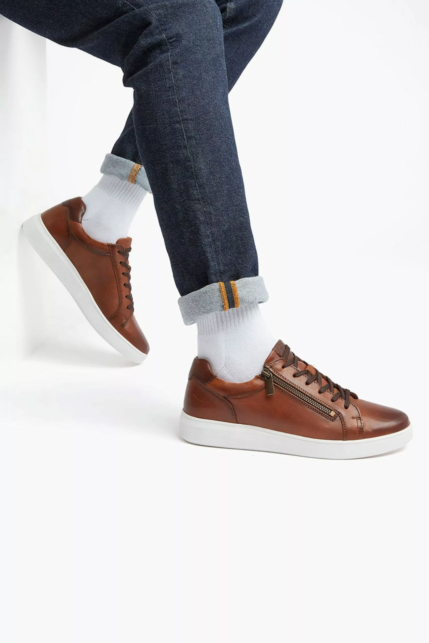 Dune London Brown Tribute Zip Detail Cupsole Trainers 7 Dune London Brown Tribute Zip Detail Cupsole Trainers - Image 5