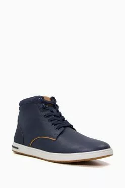 Dune London Blue Visit Collared Hitop Trainers -Style Sole Zone U56332s3