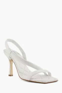 Dune London White Marbled Square Toe Heeled Slingback Sandals -Style Sole Zone U56377s4