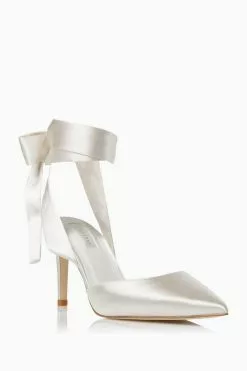 Dune London Daliah White Satin Ankle Tie Wedding Shoes -Style Sole Zone U58135s2