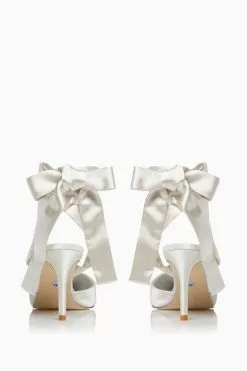 Dune London Daliah White Satin Ankle Tie Wedding Shoes -Style Sole Zone U58135s3